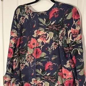 Floral Long Sleeve Open Back Dress L